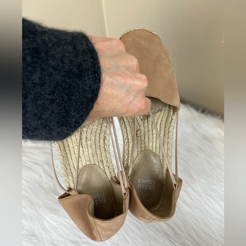Eileen Fisher Lee Nubuck Leather Tan Espadrille Flats 8.5